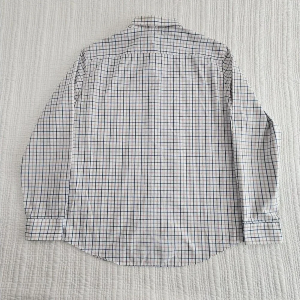 Banana Republic Shirt Men's XL Red White Blue Windowpane‎ Soft Wash Slim Fit EUC